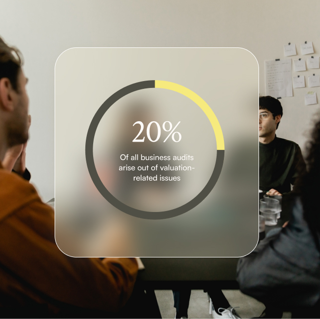 A pie chart showing that 20% of audits arise from business valuation issues
